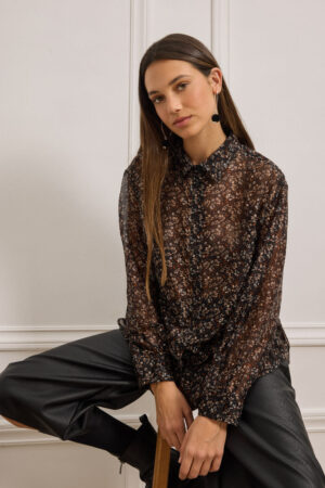FLORAL PRINTED SEE-THROUGH SHIRT